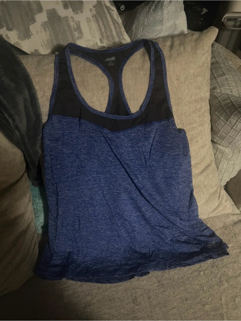 Avia Women’s XL Blue/Black Heathered Mesh Racerback Scoop Neck Tank Top
